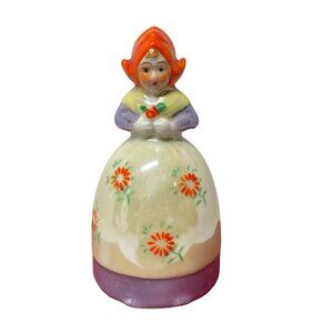 Vintage Hand-Painted Ceramic Dutch Girl Bell Figurine Floral Design 5" Tall Coll